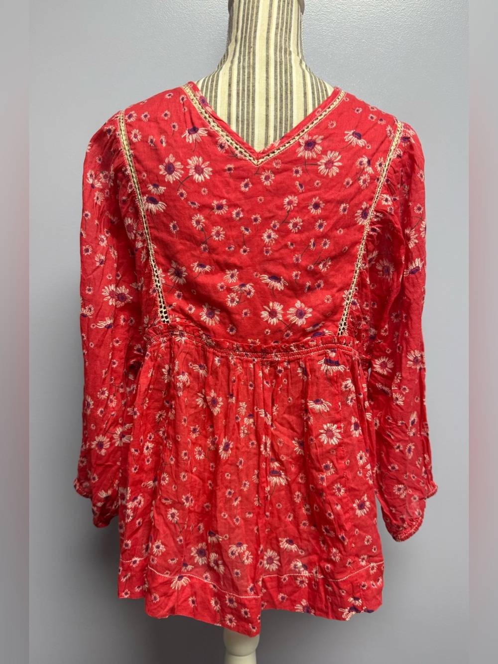 NWT Free People BoHo Red Floral Tassel Peasant Tunic top women’s M - Picture 6 of 16